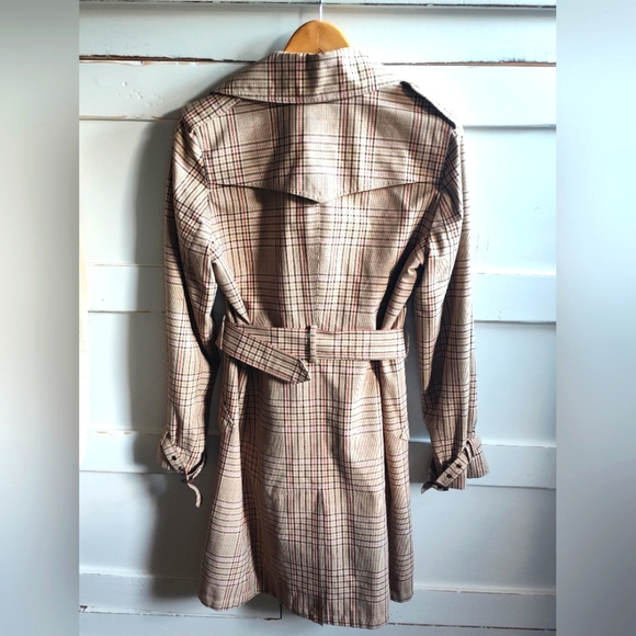 Express Design Studio Women's Multi Plaid Trench Rain Coat | Sz Large - Picture 2 of 8
